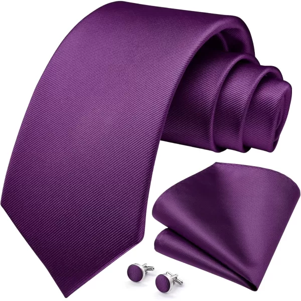 HISDERN Ties for Men Solid Mens Ties Silk Tie with Pocket Square Cufflinks Set Necktie Formal Business Wedding Party