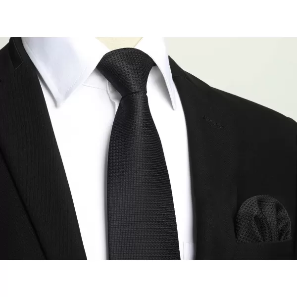 HISDERN Ties for Men Solid Mens Ties Silk Tie with Pocket Square Cufflinks Set Necktie Formal Business Wedding Party