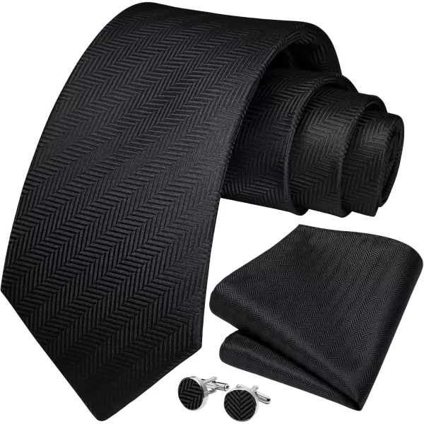 HISDERN Ties for Men Solid Mens Ties Silk Tie with Pocket Square Cufflinks Set Necktie Formal Business Wedding Party