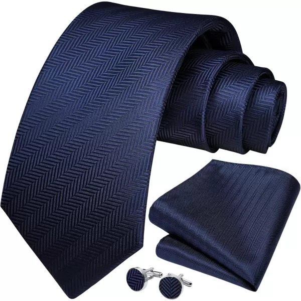 HISDERN Ties for Men Solid Mens Ties Silk Tie with Pocket Square Cufflinks Set Necktie Formal Business Wedding Party