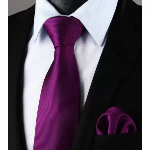 HISDERN Ties for Men Solid Mens Ties Silk Tie with Pocket Square Cufflinks Set Necktie Formal Business Wedding Party