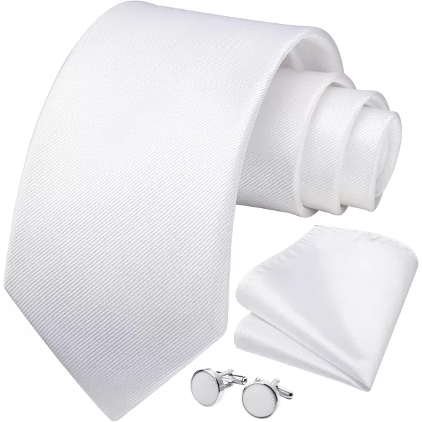 HISDERN Ties for Men Solid Mens Ties Silk Tie with Pocket Square Cufflinks Set Necktie Formal Business Wedding Party