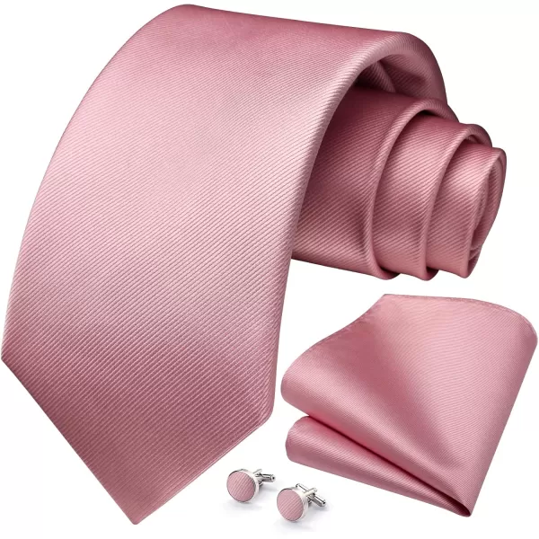 HISDERN Ties for Men Solid Mens Ties Silk Tie with Pocket Square Cufflinks Set Necktie Formal Business Wedding Party