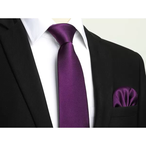 HISDERN Ties for Men Solid Mens Ties Silk Tie with Pocket Square Cufflinks Set Necktie Formal Business Wedding Party