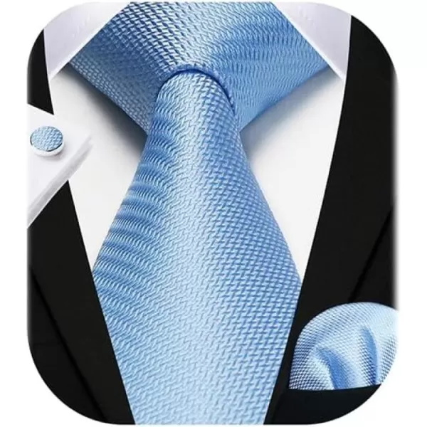 HISDERN Ties for Men Solid Mens Ties Silk Tie with Pocket Square Cufflinks Set Necktie Formal Business Wedding Party