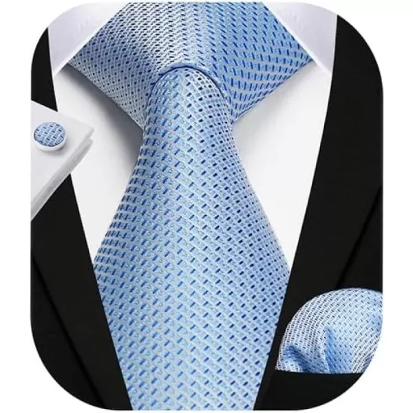 HISDERN Ties for Men Solid Mens Ties Silk Tie with Pocket Square Cufflinks Set Necktie Formal Business Wedding Party