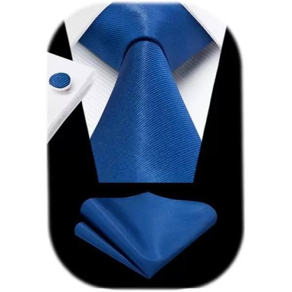 HISDERN Ties for Men Solid Mens Ties Silk Tie with Pocket Square Cufflinks Set Necktie Formal Business Wedding Party
