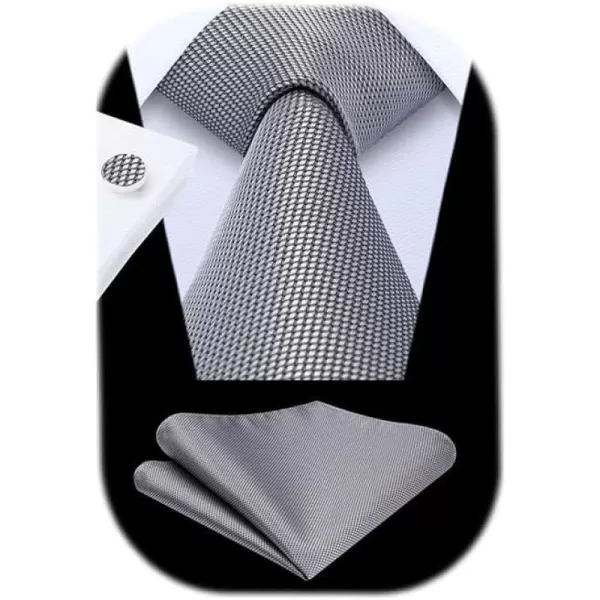 HISDERN Ties for Men Solid Mens Ties Silk Tie with Pocket Square Cufflinks Set Necktie Formal Business Wedding Party
