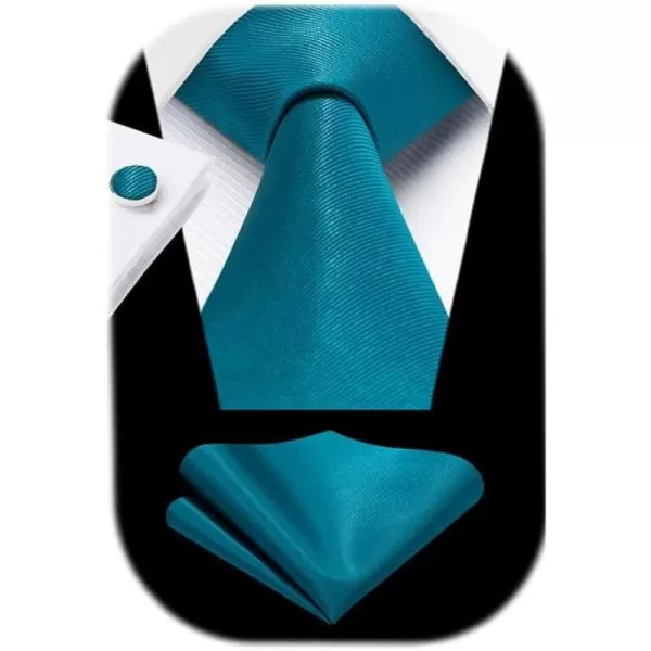 HISDERN Ties for Men Solid Mens Ties Silk Tie with Pocket Square Cufflinks Set Necktie Formal Business Wedding Party