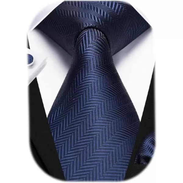 HISDERN Ties for Men Solid Mens Ties Silk Tie with Pocket Square Cufflinks Set Necktie Formal Business Wedding Party