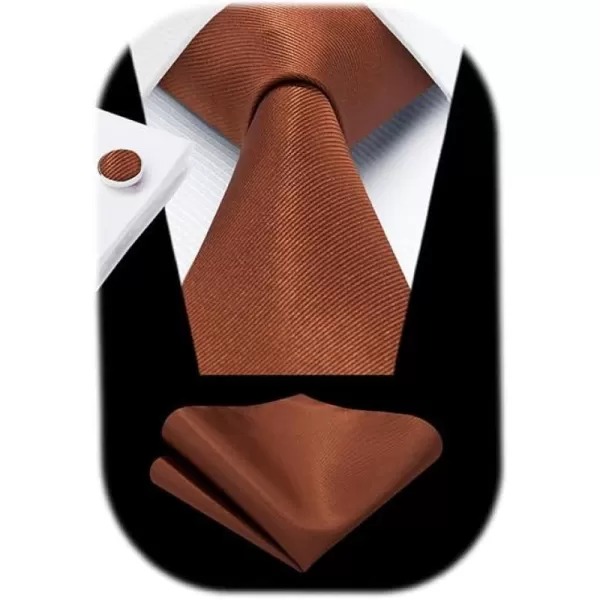 HISDERN Ties for Men Solid Mens Ties Silk Tie with Pocket Square Cufflinks Set Necktie Formal Business Wedding Party
