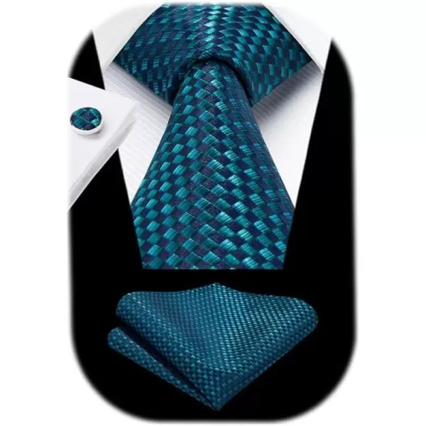 HISDERN Ties for Men Solid Mens Ties Silk Tie with Pocket Square Cufflinks Set Necktie Formal Business Wedding Party