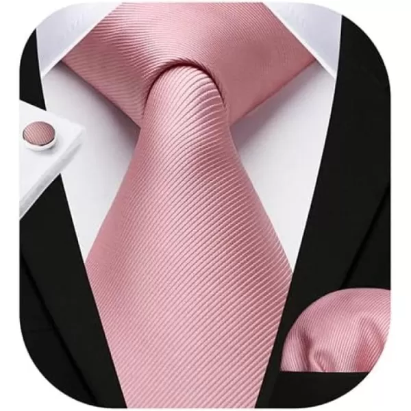 HISDERN Ties for Men Solid Mens Ties Silk Tie with Pocket Square Cufflinks Set Necktie Formal Business Wedding Party