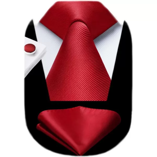 HISDERN Ties for Men Solid Mens Ties Silk Tie with Pocket Square Cufflinks Set Necktie Formal Business Wedding Party