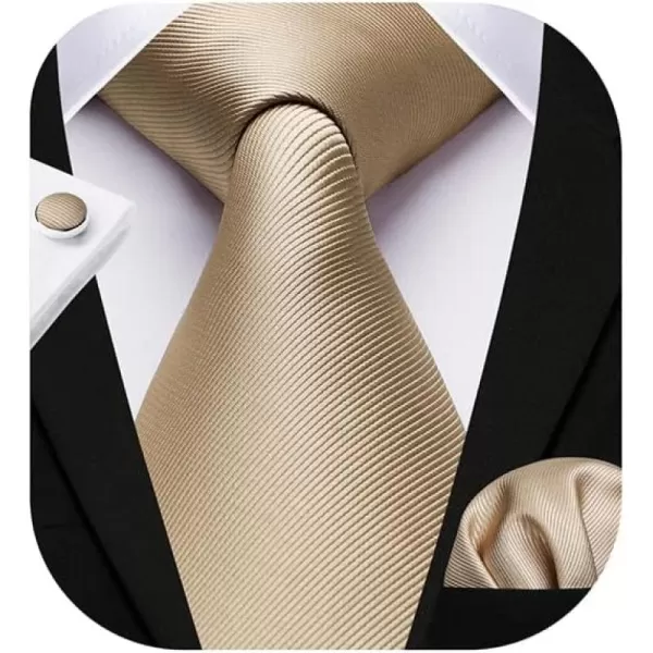 HISDERN Ties for Men Solid Mens Ties Silk Tie with Pocket Square Cufflinks Set Necktie Formal Business Wedding Party