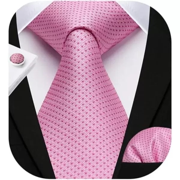 HISDERN Ties for Men Solid Mens Ties Silk Tie with Pocket Square Cufflinks Set Necktie Formal Business Wedding Party