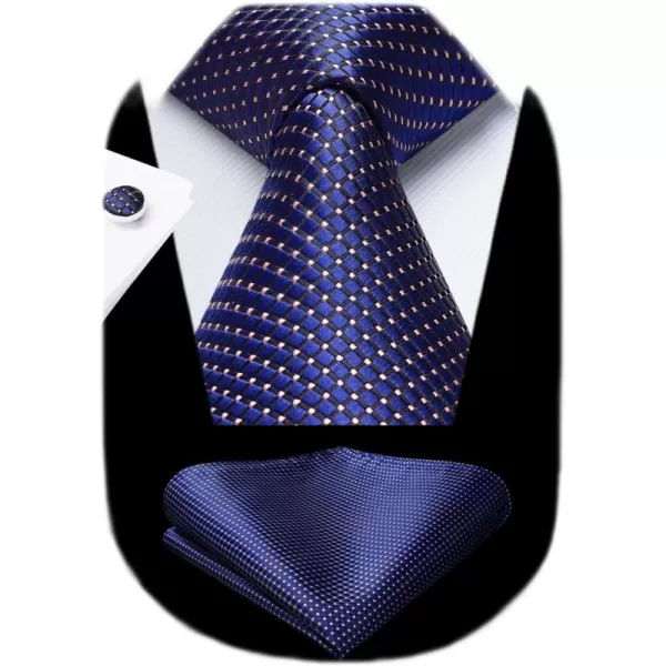 HISDERN Ties for Men Solid Mens Ties Silk Tie with Pocket Square Cufflinks Set Necktie Formal Business Wedding Party
