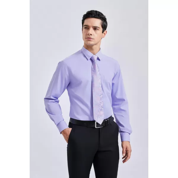 HISDERN Mens Dress Shirt Long Sleeve Matching Tie and Pocket Square Set Classic Button Down Formal Business Shirts