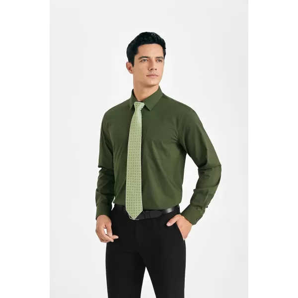 HISDERN Mens Dress Shirt Long Sleeve Matching Tie and Pocket Square Set Classic Button Down Formal Business Shirts