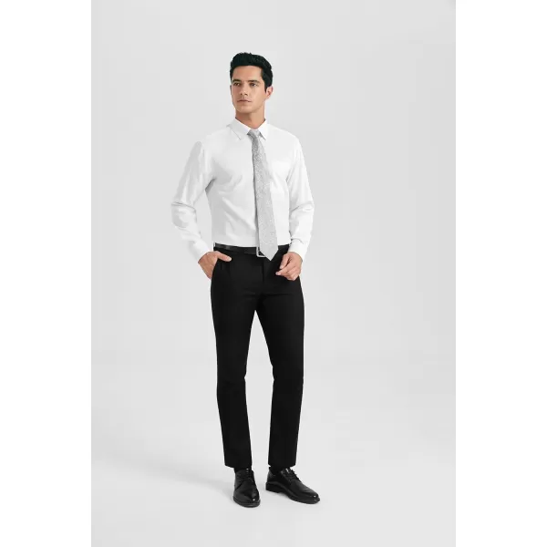 HISDERN Mens Dress Shirt Long Sleeve Matching Tie and Pocket Square Set Classic Button Down Formal Business Shirts