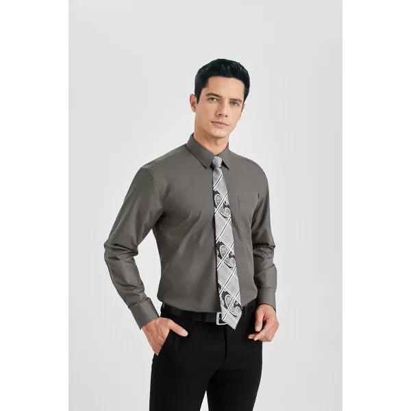 HISDERN Mens Dress Shirt Long Sleeve Matching Tie and Pocket Square Set Classic Button Down Formal Business Shirts