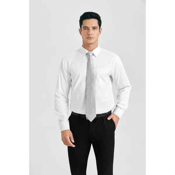 HISDERN Mens Dress Shirt Long Sleeve Matching Tie and Pocket Square Set Classic Button Down Formal Business Shirts