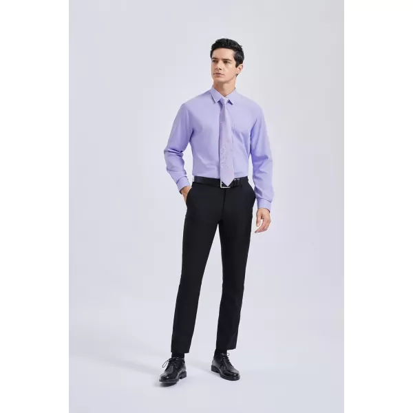 HISDERN Mens Dress Shirt Long Sleeve Matching Tie and Pocket Square Set Classic Button Down Formal Business Shirts