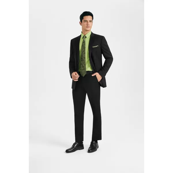 HISDERN Mens Dress Shirt Long Sleeve Matching Tie and Pocket Square Set Classic Button Down Formal Business Shirts