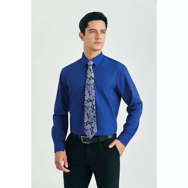 HISDERN Mens Dress Shirt Long Sleeve Matching Tie and Pocket Square Set Classic Button Down Formal Business Shirts