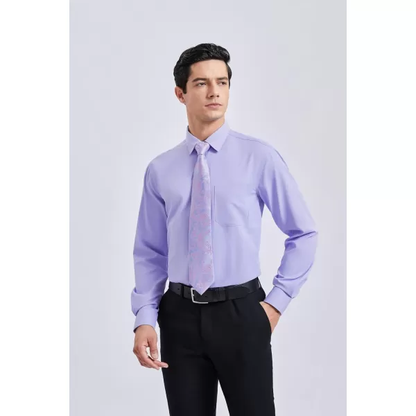HISDERN Mens Dress Shirt Long Sleeve Matching Tie and Pocket Square Set Classic Button Down Formal Business Shirts