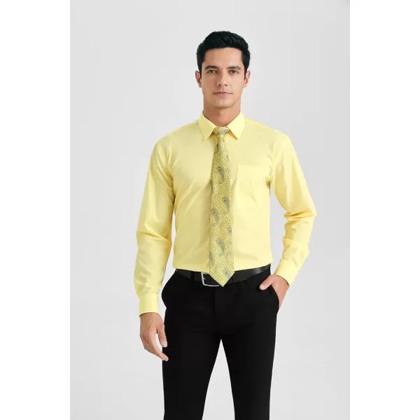 HISDERN Mens Dress Shirt Long Sleeve Matching Tie and Pocket Square Set Classic Button Down Formal Business Shirts