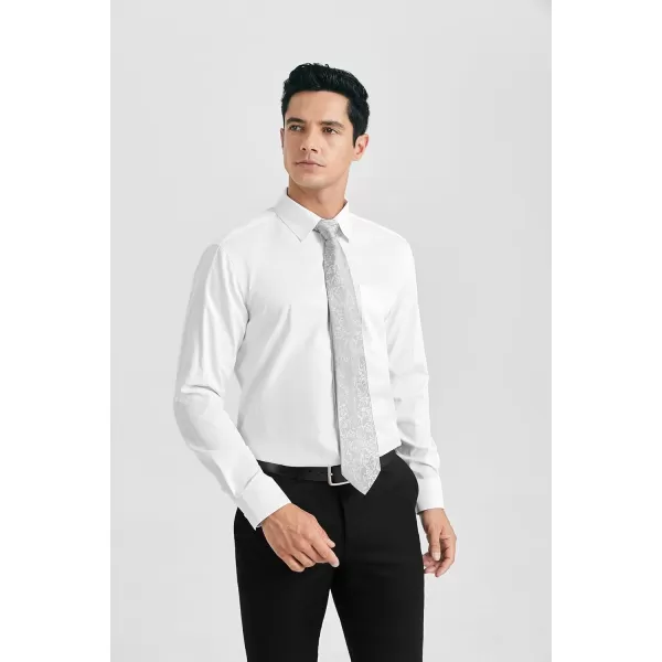 HISDERN Mens Dress Shirt Long Sleeve Matching Tie and Pocket Square Set Classic Button Down Formal Business Shirts