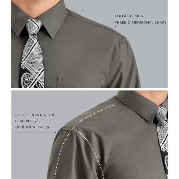 HISDERN Mens Dress Shirt Long Sleeve Matching Tie and Pocket Square Set Classic Button Down Formal Business Shirts