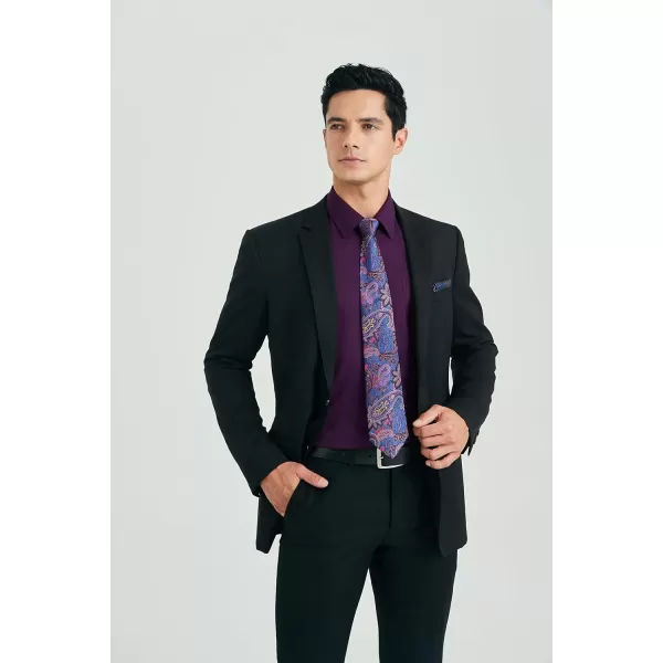 HISDERN Mens Dress Shirt Long Sleeve Matching Tie and Pocket Square Set Classic Button Down Formal Business Shirts