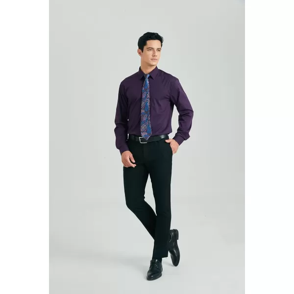 HISDERN Mens Dress Shirt Long Sleeve Matching Tie and Pocket Square Set Classic Button Down Formal Business Shirts