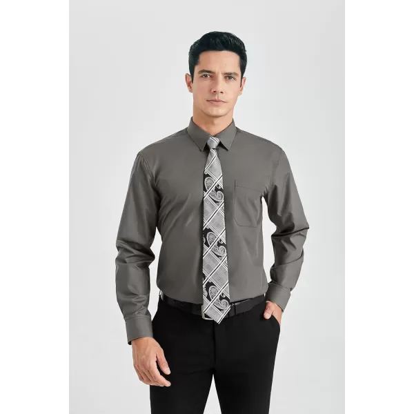 HISDERN Mens Dress Shirt Long Sleeve Matching Tie and Pocket Square Set Classic Button Down Formal Business Shirts