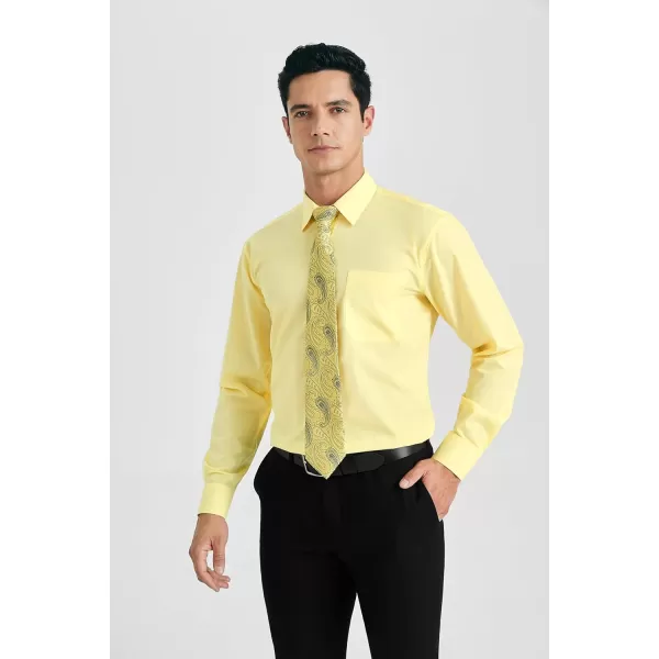 HISDERN Mens Dress Shirt Long Sleeve Matching Tie and Pocket Square Set Classic Button Down Formal Business Shirts