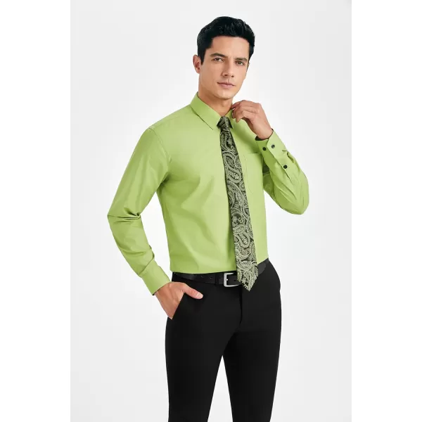 HISDERN Mens Dress Shirt Long Sleeve Matching Tie and Pocket Square Set Classic Button Down Formal Business Shirts