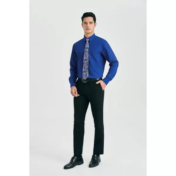 HISDERN Mens Dress Shirt Long Sleeve Matching Tie and Pocket Square Set Classic Button Down Formal Business Shirts