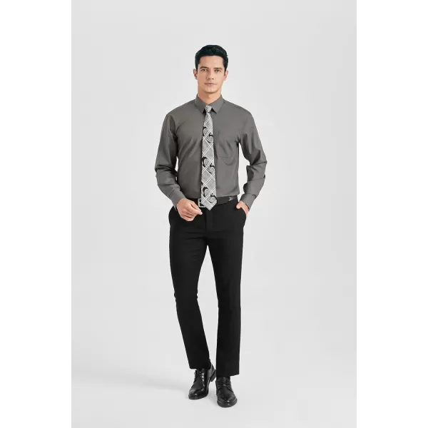 HISDERN Mens Dress Shirt Long Sleeve Matching Tie and Pocket Square Set Classic Button Down Formal Business Shirts