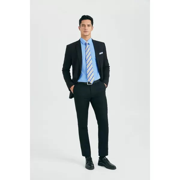 HISDERN Mens Dress Shirt Long Sleeve Matching Tie and Pocket Square Set Classic Button Down Formal Business Shirts
