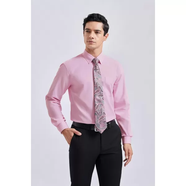 HISDERN Mens Dress Shirt Long Sleeve Matching Tie and Pocket Square Set Classic Button Down Formal Business Shirts