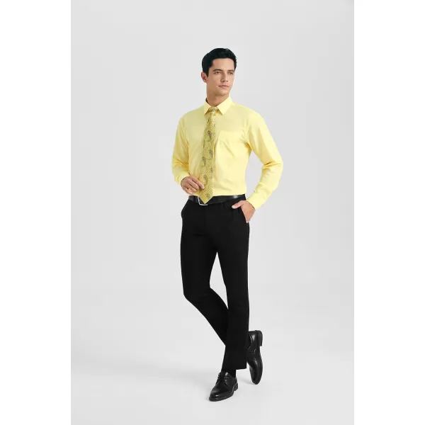 HISDERN Mens Dress Shirt Long Sleeve Matching Tie and Pocket Square Set Classic Button Down Formal Business Shirts