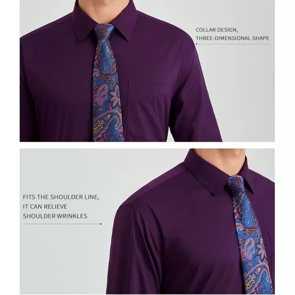 HISDERN Mens Dress Shirt Long Sleeve Matching Tie and Pocket Square Set Classic Button Down Formal Business Shirts