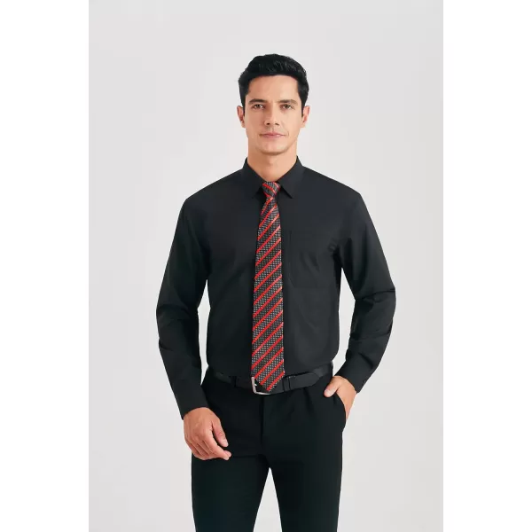 HISDERN Mens Dress Shirt Long Sleeve Matching Tie and Pocket Square Set Classic Button Down Formal Business Shirts
