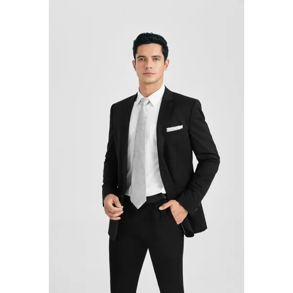 HISDERN Mens Dress Shirt Long Sleeve Matching Tie and Pocket Square Set Classic Button Down Formal Business Shirts
