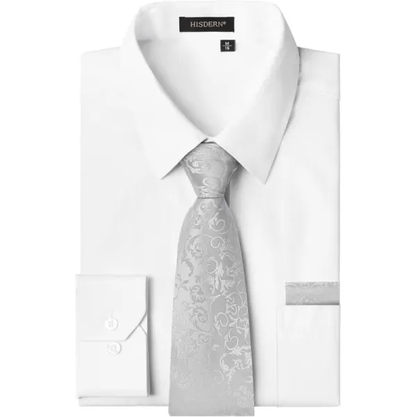 HISDERN Mens Dress Shirt Long Sleeve Matching Tie and Pocket Square Set Classic Button Down Formal Business Shirts