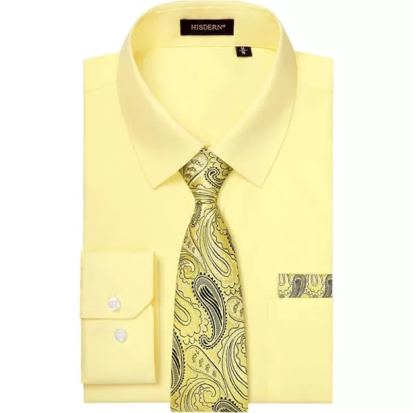 HISDERN Mens Dress Shirt Long Sleeve Matching Tie and Pocket Square Set Classic Button Down Formal Business Shirts