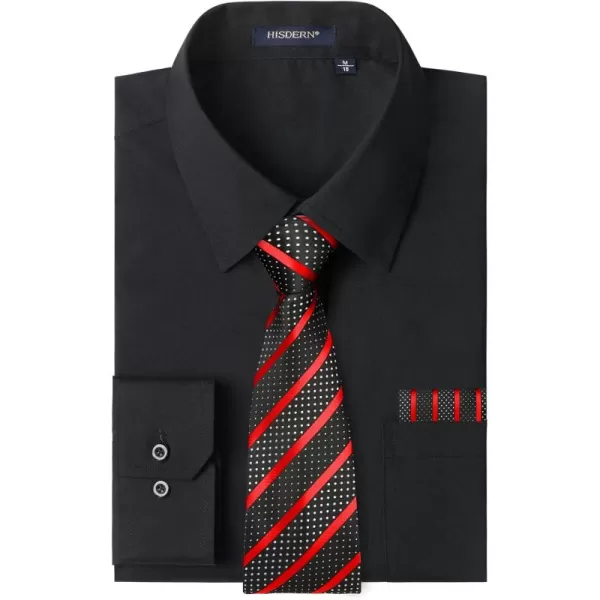 HISDERN Mens Dress Shirt Long Sleeve Matching Tie and Pocket Square Set Classic Button Down Formal Business Shirts