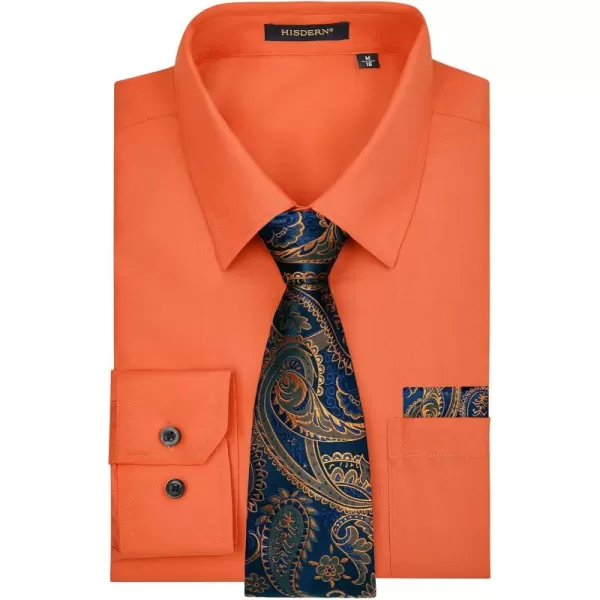 HISDERN Mens Dress Shirt Long Sleeve Matching Tie and Pocket Square Set Classic Button Down Formal Business Shirts